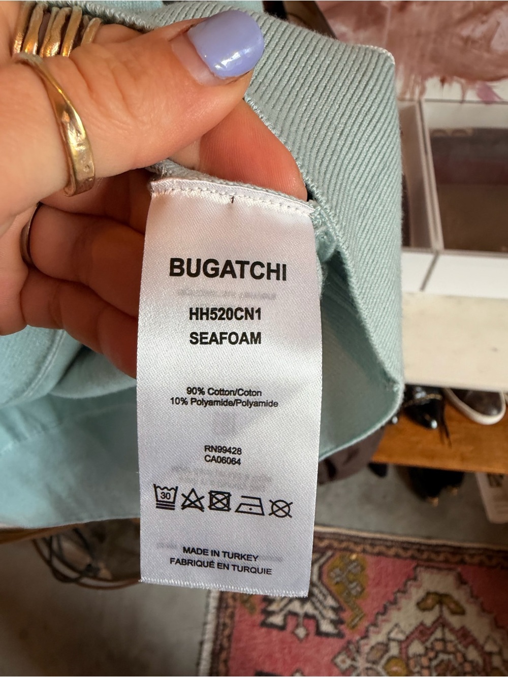 Bugatchi Light Seafoam Green Crewneck Sweater with White Stitching - Picture 3 of 3